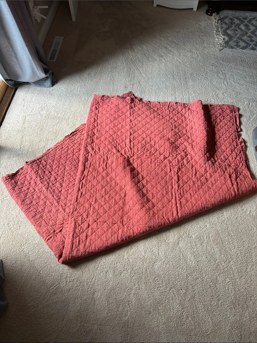 Pottery Barn Belgian Flax Linen King Diamond Quilt SET Auburn 3pcs